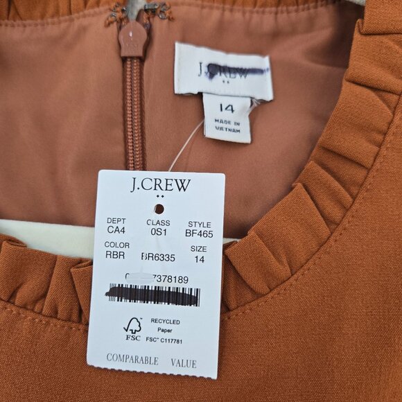 NWT J. Crew Factory Ruffle Neck Suiting Dress Size 14 - Picture 3 of 6